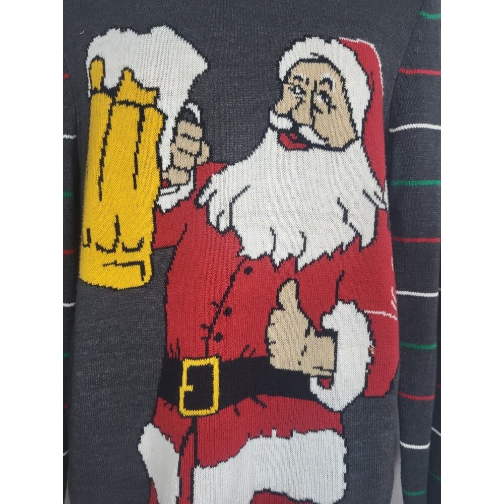 Ugly Christmas Sweater Santa Cheers Beer Mens M Long Sleeve Multi-Colored Unisex - Picture 5 of 5